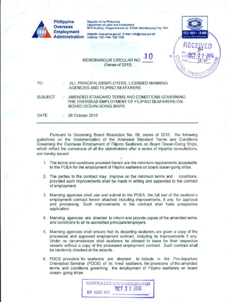 POEA SEC Seafarers | PDF | Welfare | Employment