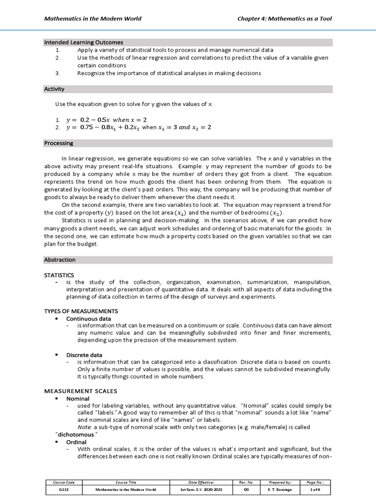 Mathematics as a Tool in Statistics | PDF | Type I And Type Ii Errors ...
