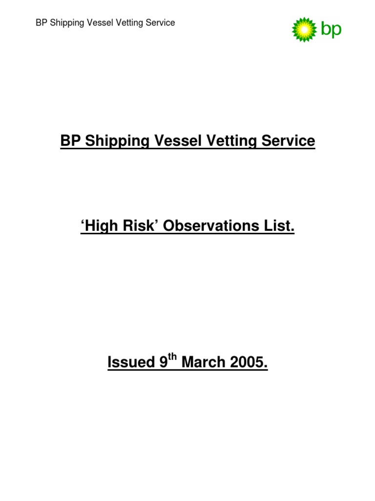 BP Shipping High Risk Vetting Criteria | PDF | Oil Tanker | Energy And ...