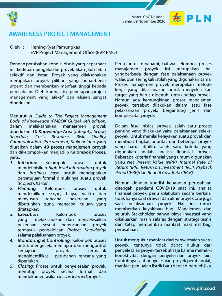 Materi CoC Nasional - 09112020 - DIV PMO - Awareness Project Management ...