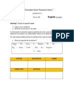 English: Activity 1 Parts of Speech Table