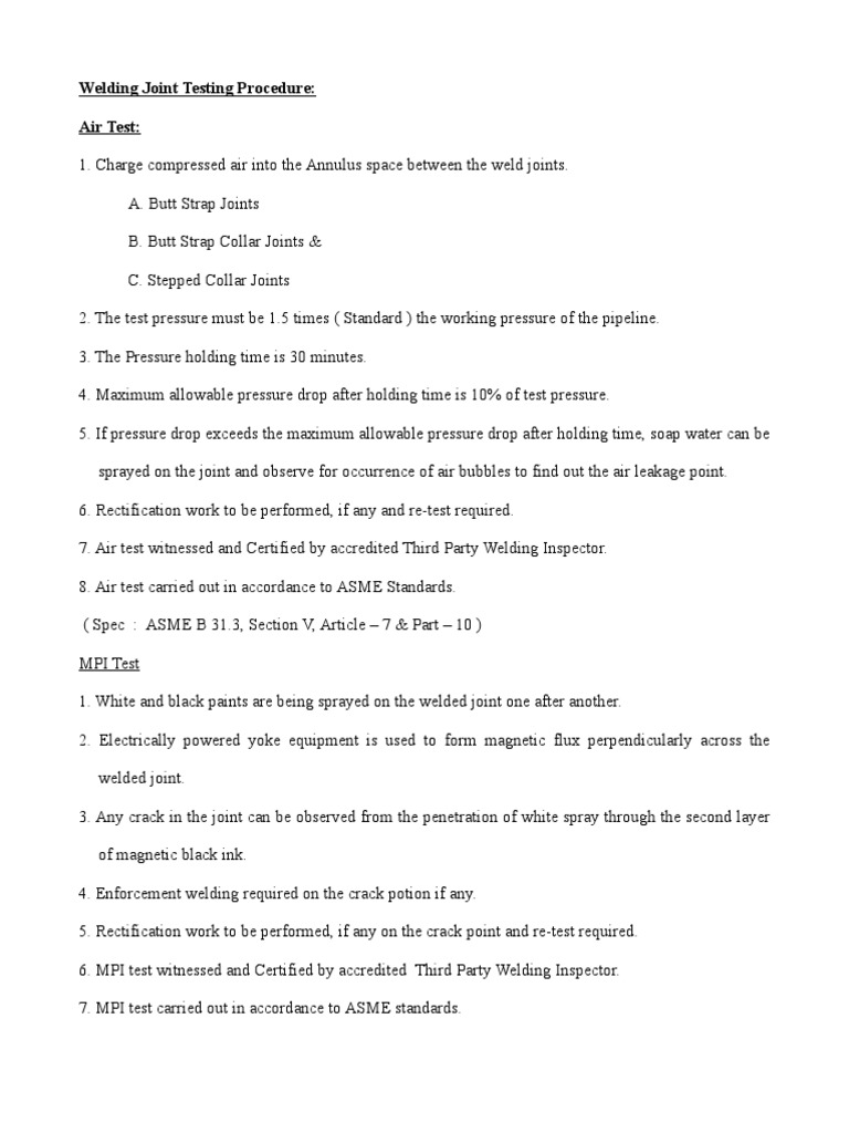 Welding Joint Testing Procedures | PDF