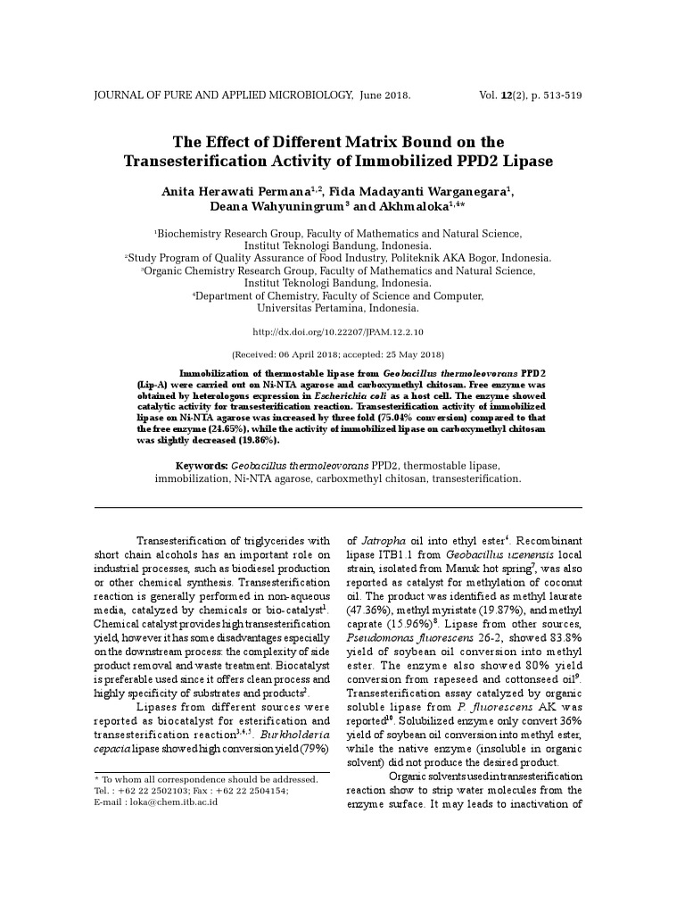 Immobilized PPD2 Lipase Activity Study | PDF | Enzyme | Biology