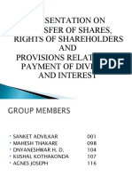 Presentation On Transfer of Shares, Rights of Shareholders AND Provisions Related To Payment of Dividend and Interest
