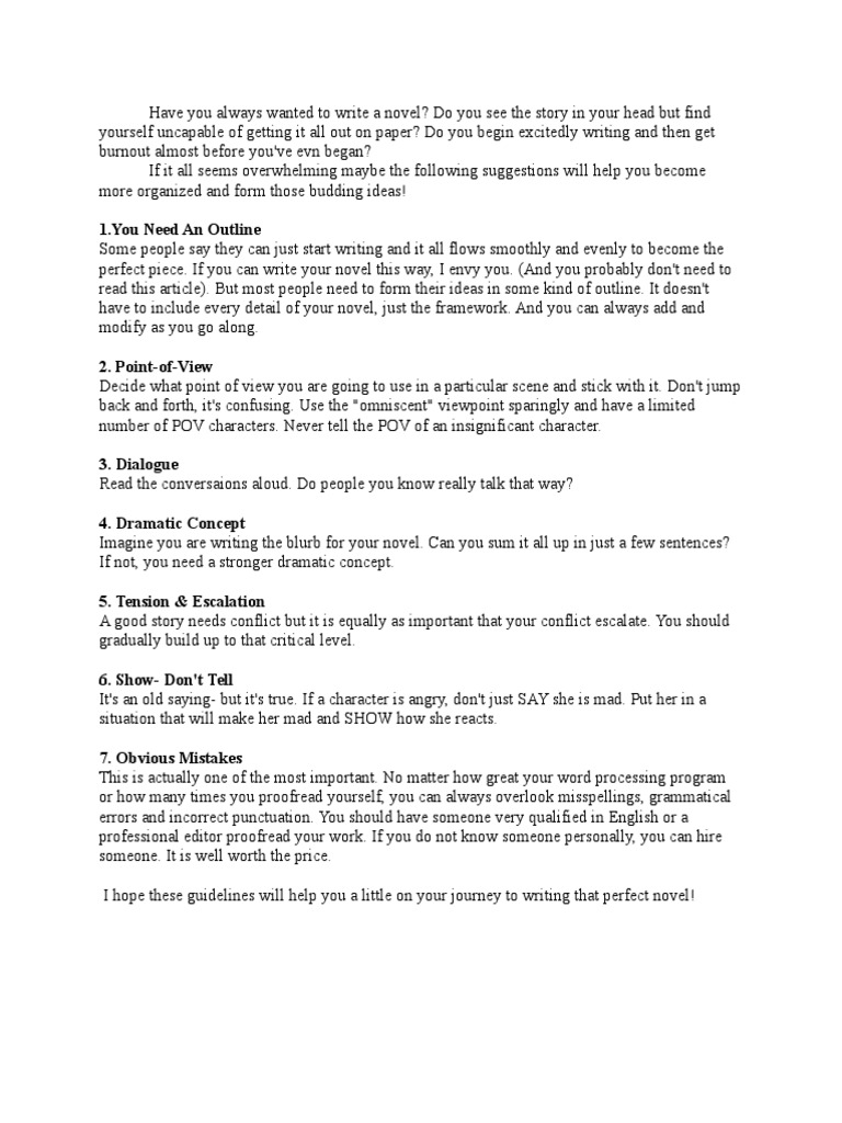 29 Tips For Writing A Novel  PDF