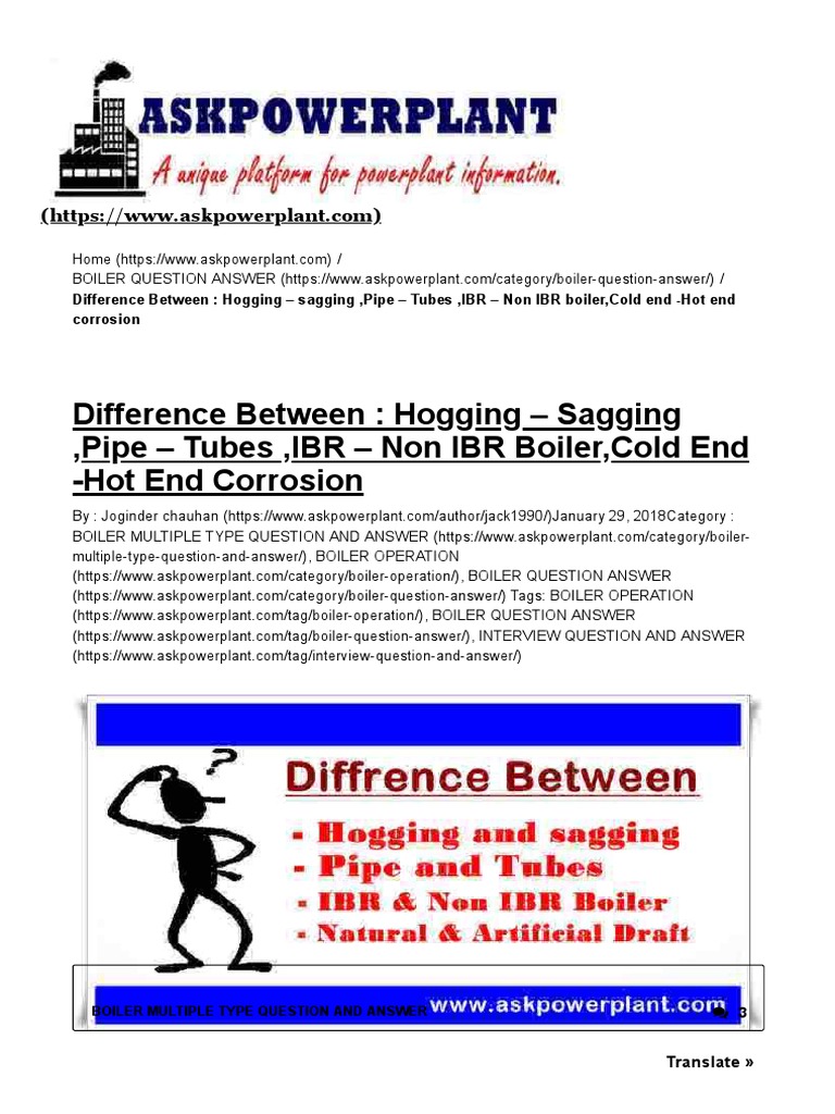 Difference Between Hogging Sagging, Pipe Tubes, IBR Non IBR