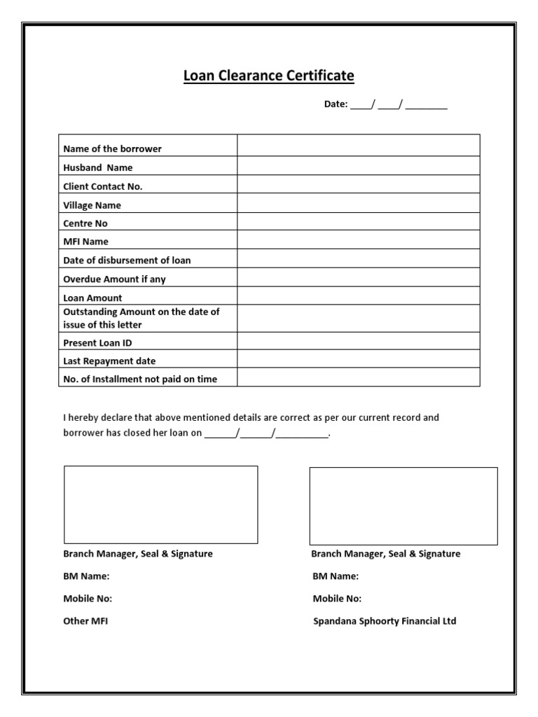 Loan Clearance Certificate Format | PDF