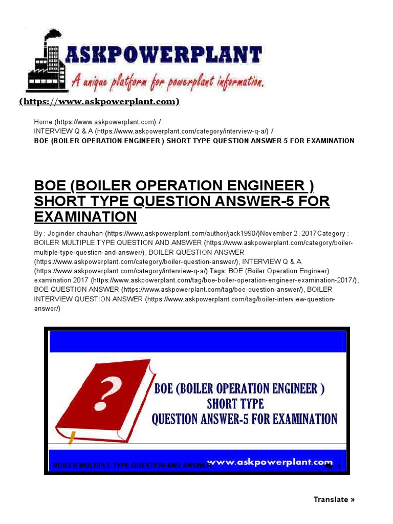 BOE Exam Questions and Answers 2017 | PDF | Boiler | Energy Conversion