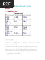 Korean lessons: Lesson: Hangul 1. Consonants (자음)