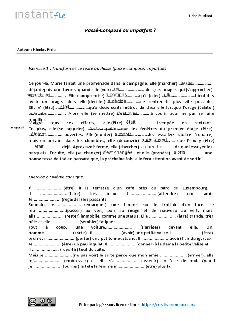 Exercice Imparfait Passé Simple 6eme Pdf Correction - Exercices Imparfait VS Passé Composé | PDF