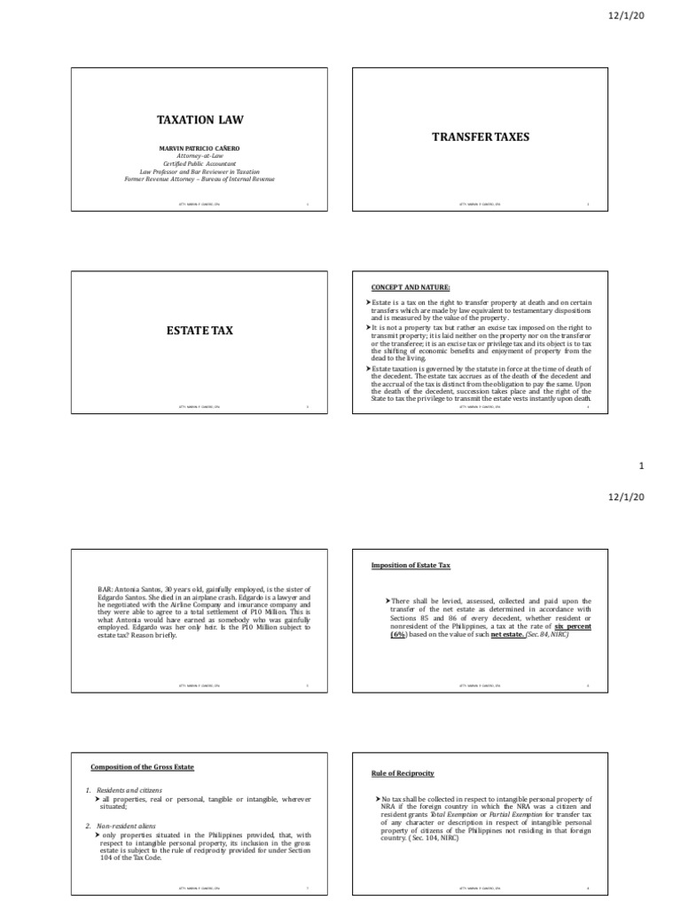 Estate Taxation Guide by Marvin Cañero | PDF | Estate Tax In The United ...