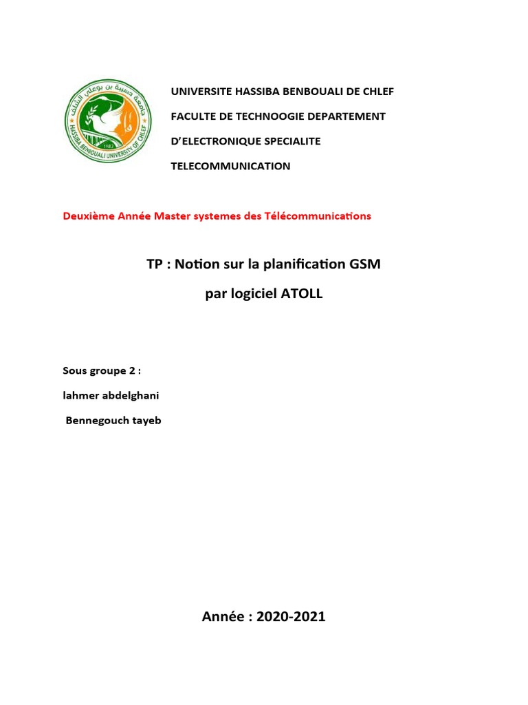 Page De Garde Petit Cahier Cc2 TP1 Chlef | PDF | Téléphones portables | Décibel