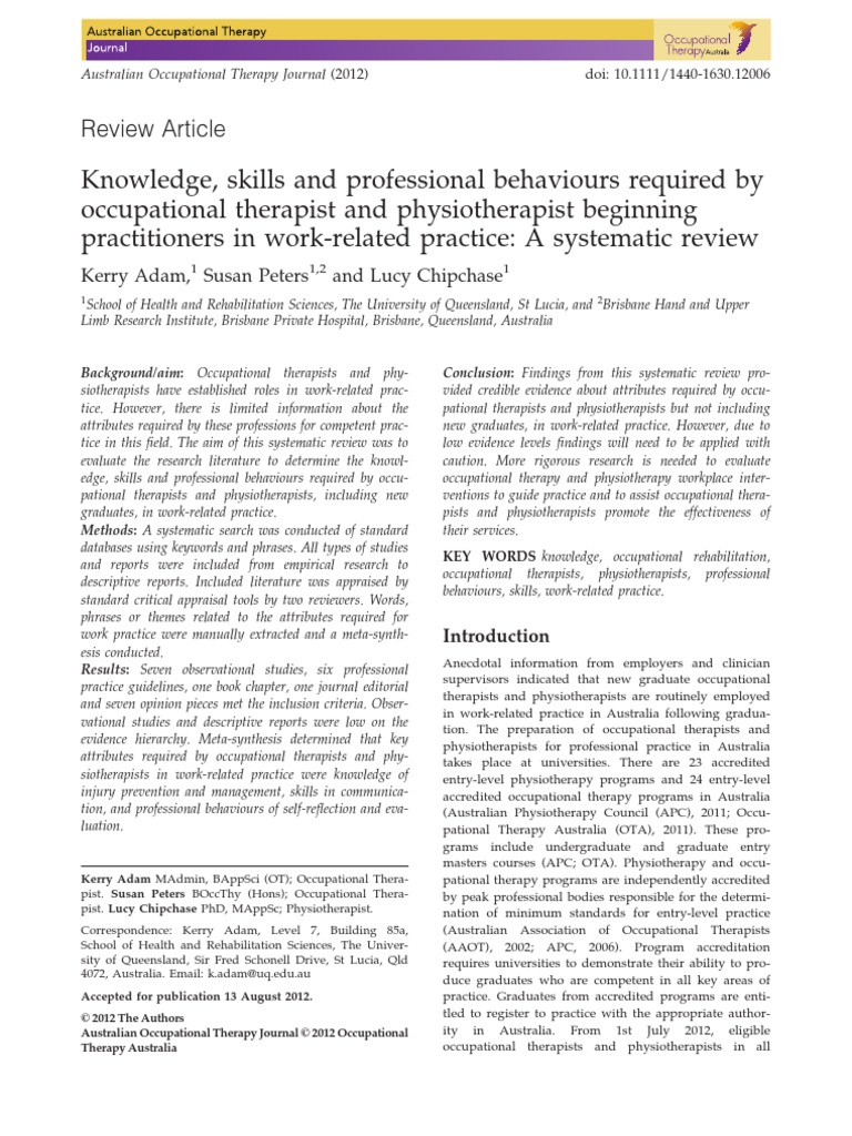 Knowledge, Skills and Professional Behaviours Required by Occupational ...