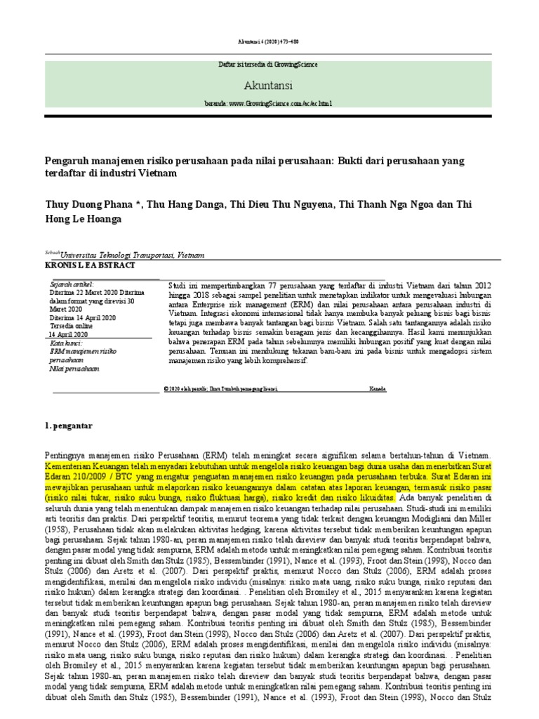 The Effect of Enterprise Risk Management On Firm Value Evidence From ...