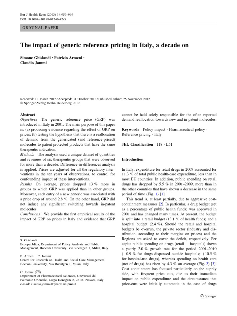 The Impact of Generic Reference Pricing in Italy, A Decade On | PDF ...