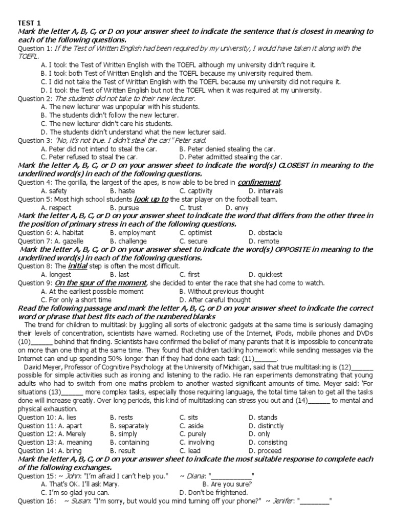 If The Test of Written English Had Been Required by My University, I