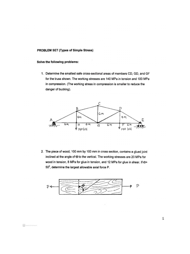 CE Problem Set On Types of Simple Stress | PDF