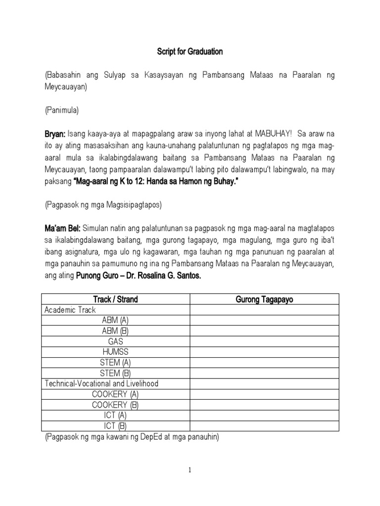 MNHS Script For Graduation | PDF