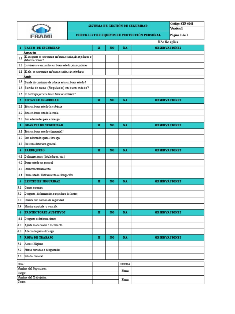 Check List de EPP para Inspección | PDF