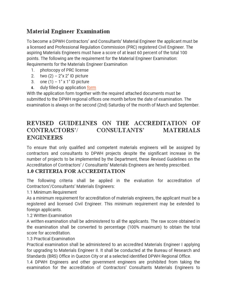 Materials Engineer Exam Requirements 2025 | PDF | Engineer | Identity ...