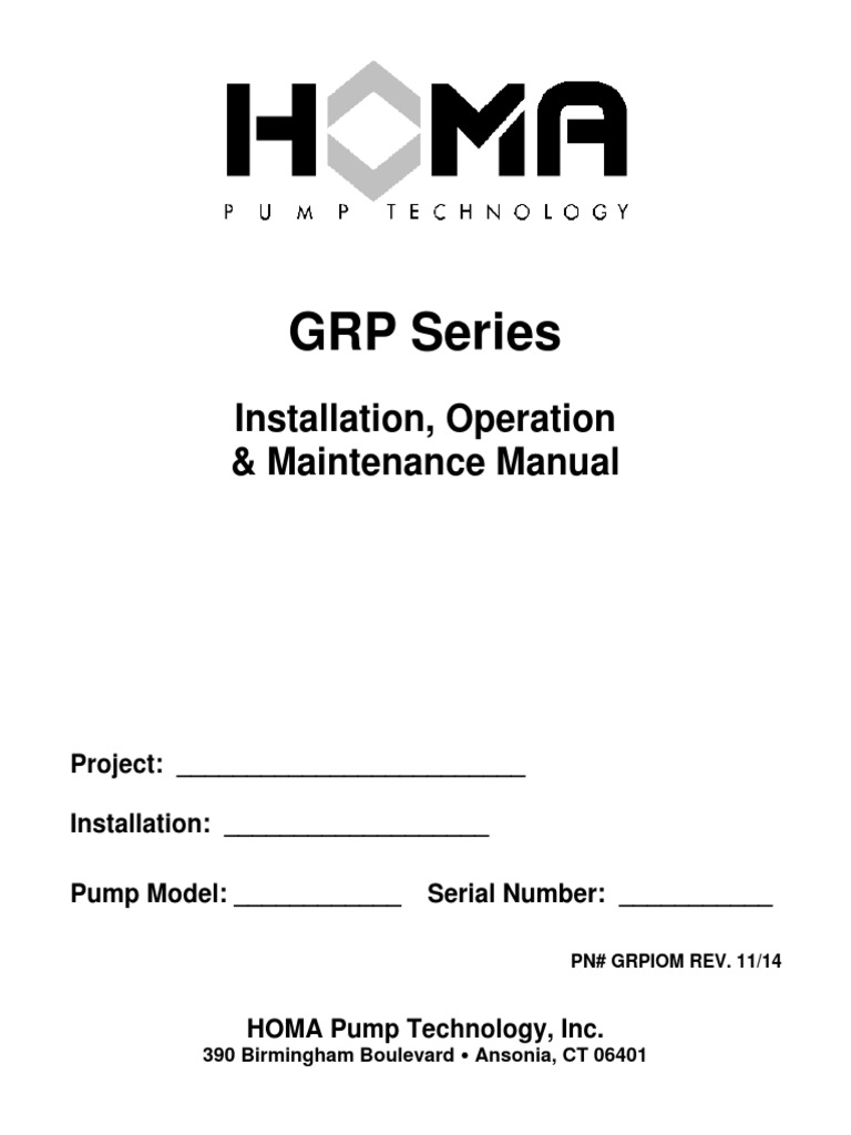GRP Series Installation, Operation & Maintenance Manual PDF