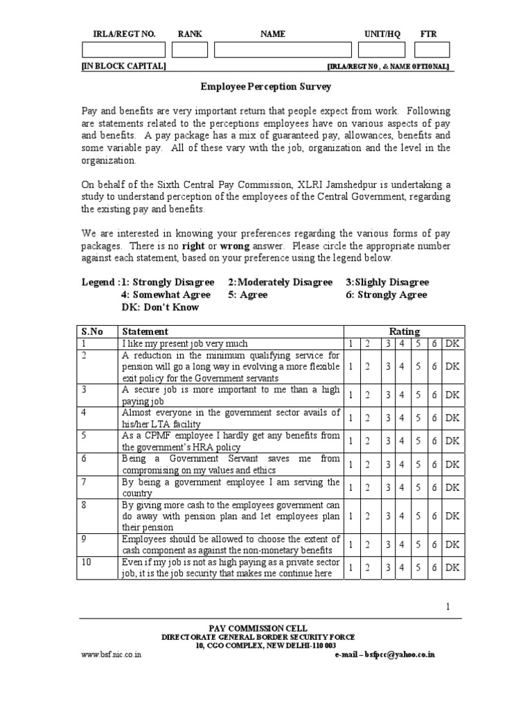 Employee Perception Survey Pension Employment - 