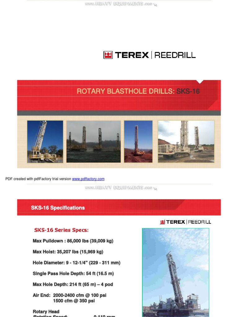 Course Terex Sks16 Rotary Blasthole Drills Specifications Parts ...