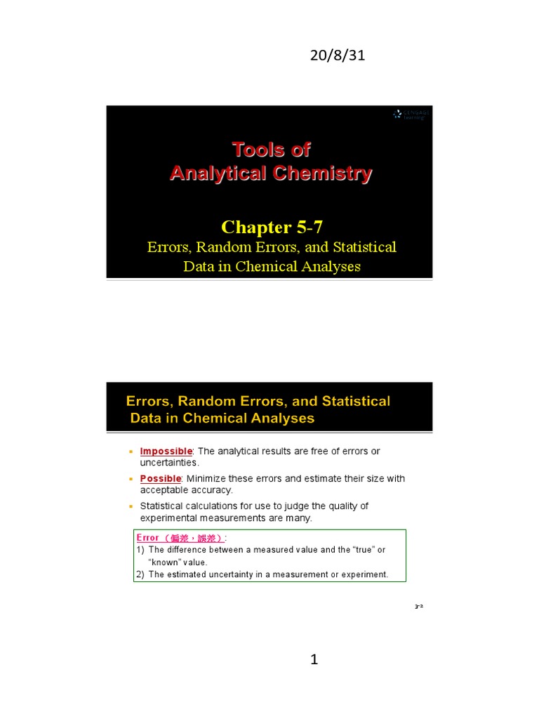 Analysis of Errors, Random Errors, and Statistical Data in Chemical