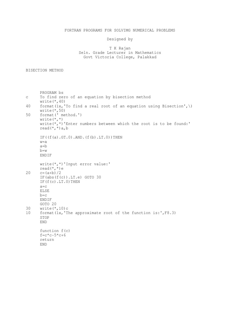 Fortran Programs | PDF | Matrix (Mathematics) | Mathematical Analysis