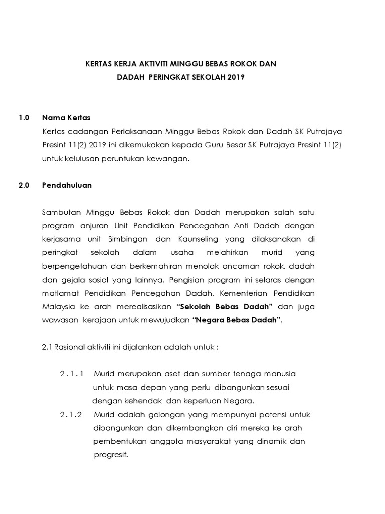 Kertas Cadangan Minggu Ppda Minggu Bebas Rokok Pdf