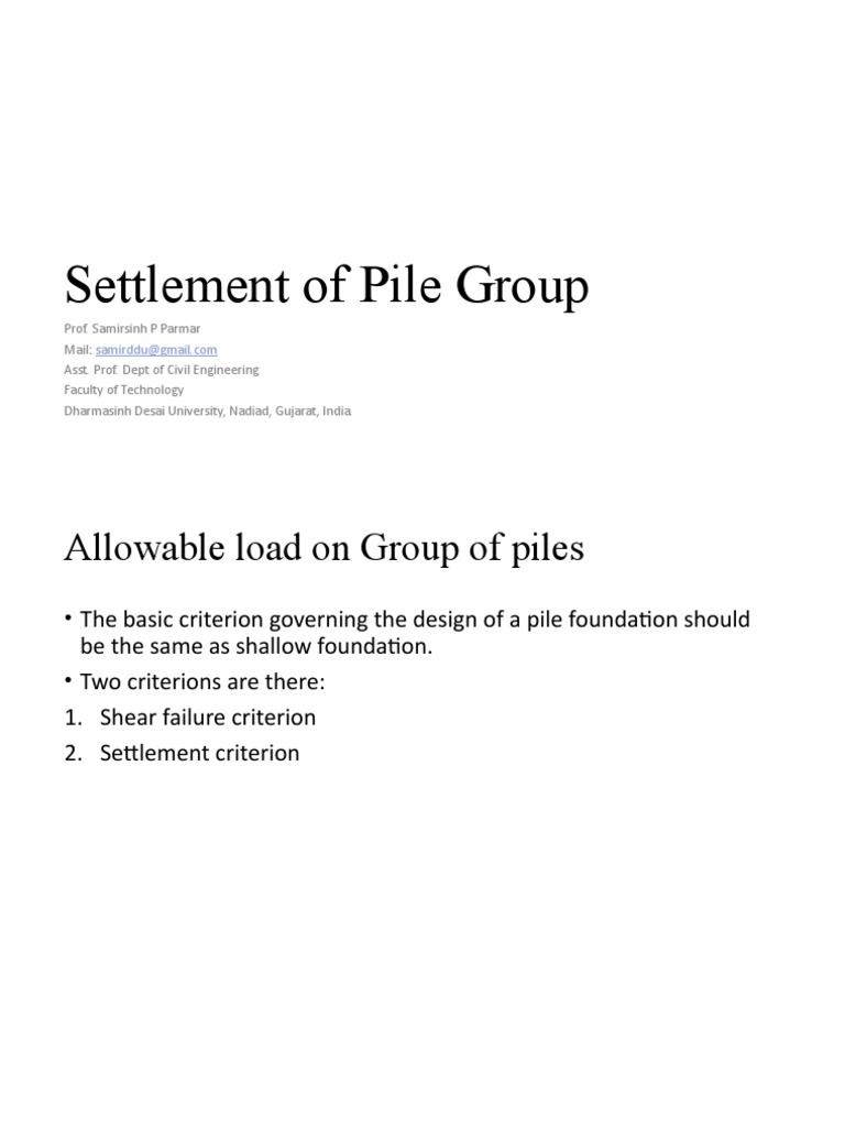 Settlement Analysis of Pile Groups | PDF | Deep Foundation | Elasticity ...