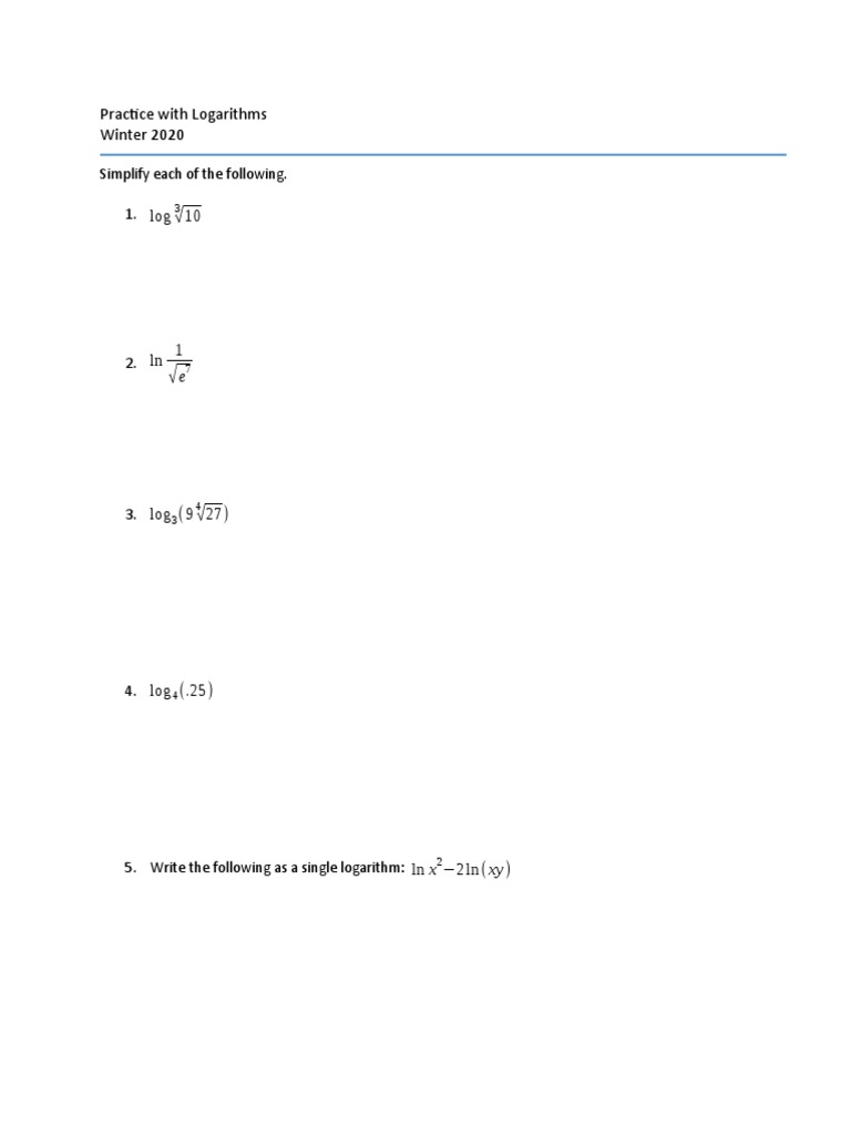 More Practice With Logarithms 2020 | PDF