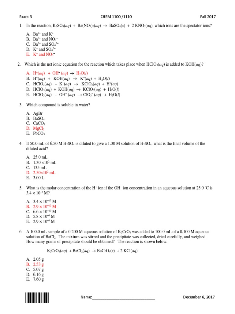 CHEM 1100 Exam 3 Questions and Answers | PDF | Gases | Pressure