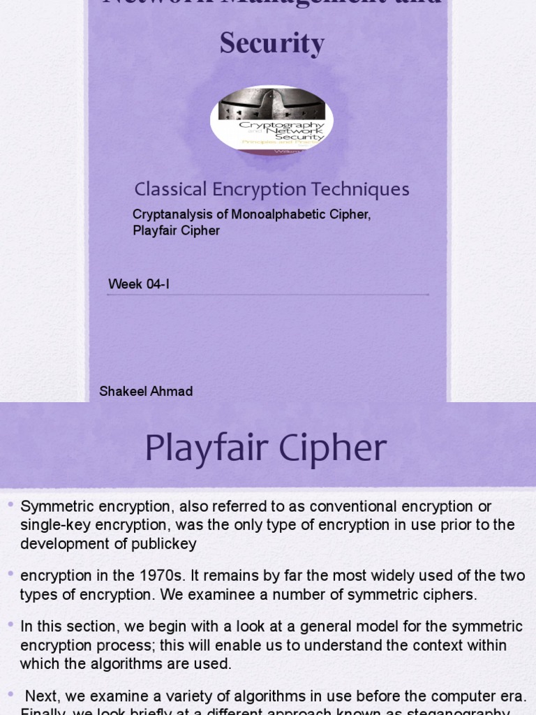 Classical encryption techniques cryptanalysis of monoalphabetic cipher