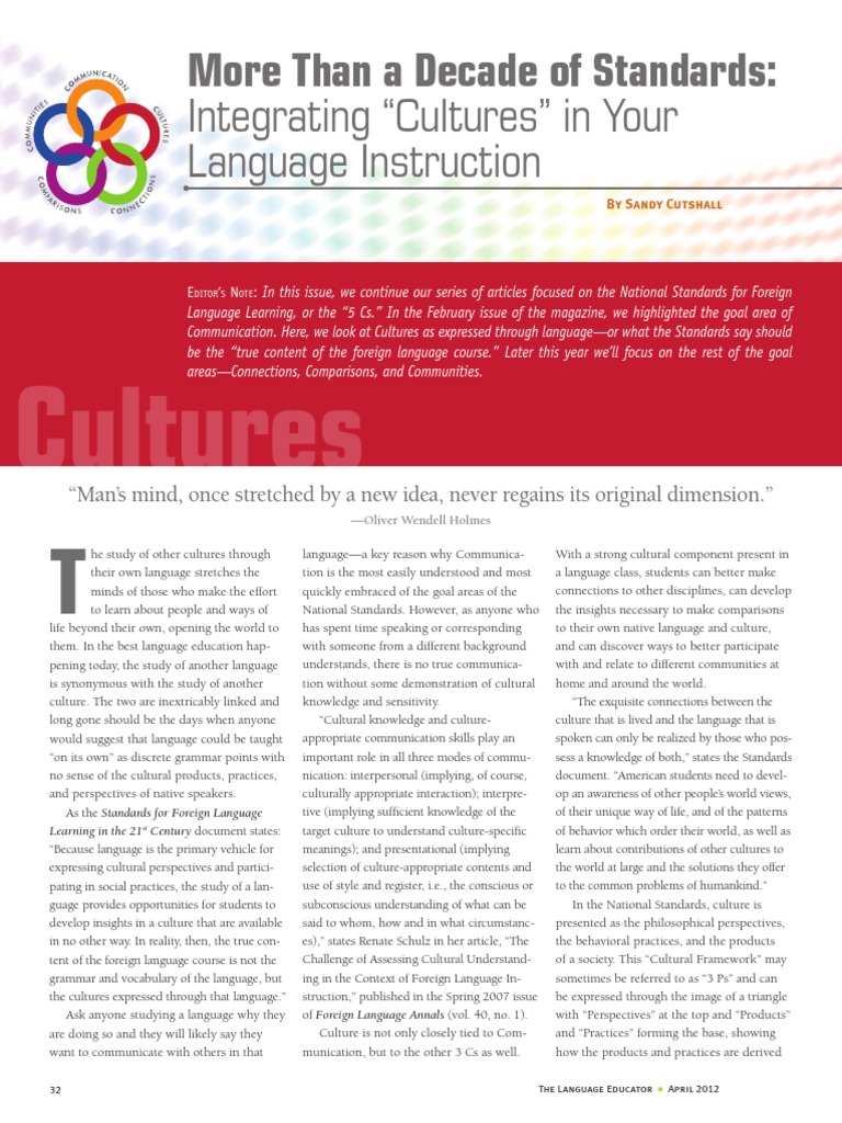 Integrating Culture in Language Learning | PDF | Teachers | Second Language