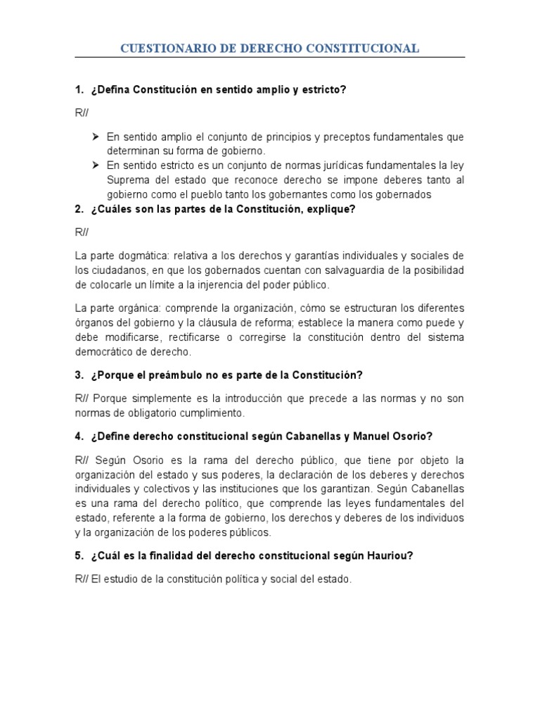 Cuestionario de Derecho Constitucional | PDF | Constitución | Panamá