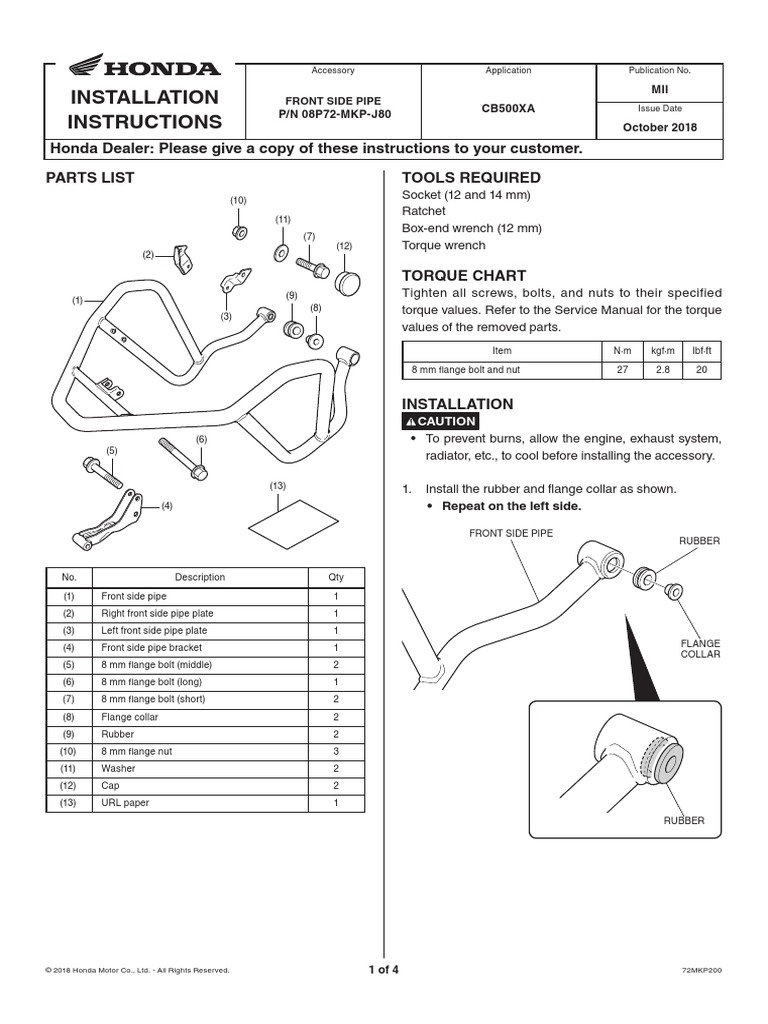 Honda CB500X Oem Installation Crash Bar Download Free PDF Machines Tools