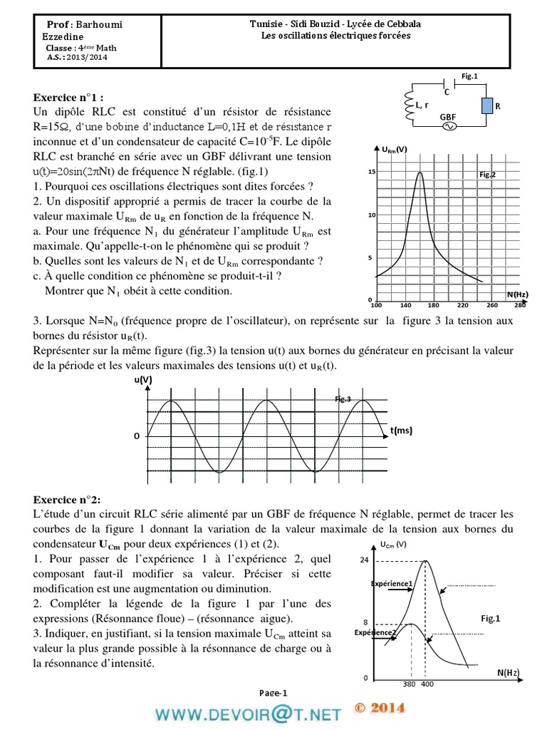 Exercice corrigé circuit RLC | PDF | Tension électrique | Condensateur