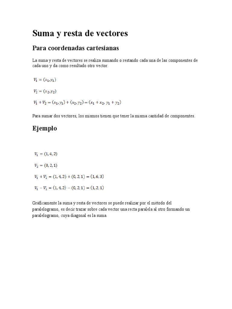 Suma y Resta de Vectores | PDF | Norma (Matemáticas) | Vector Euclidiano