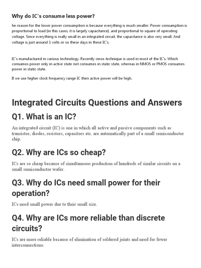 Integrated Circuits Questions and Answers Q1. What Is An IC? PDF