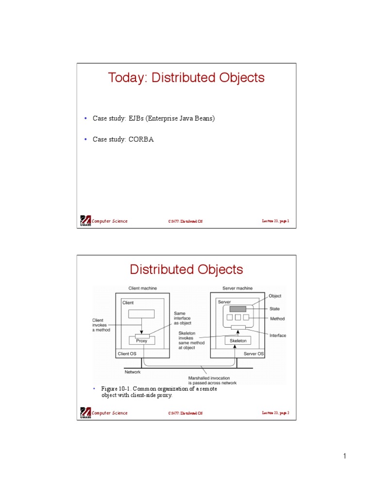 Today: Distributed Objects: Case Study: Ejbs (Enterprise Java Beans ...