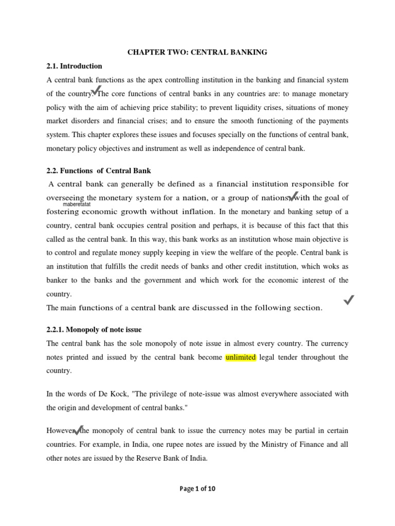 Central Banking Functions Explained | PDF | Central Banks | Monetary Policy