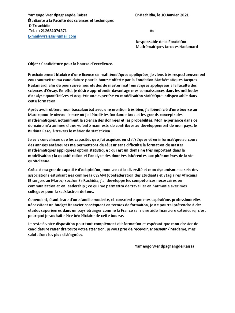 Lettre de Motivation PDF Enseignement des mathématiques Statistiques — free download