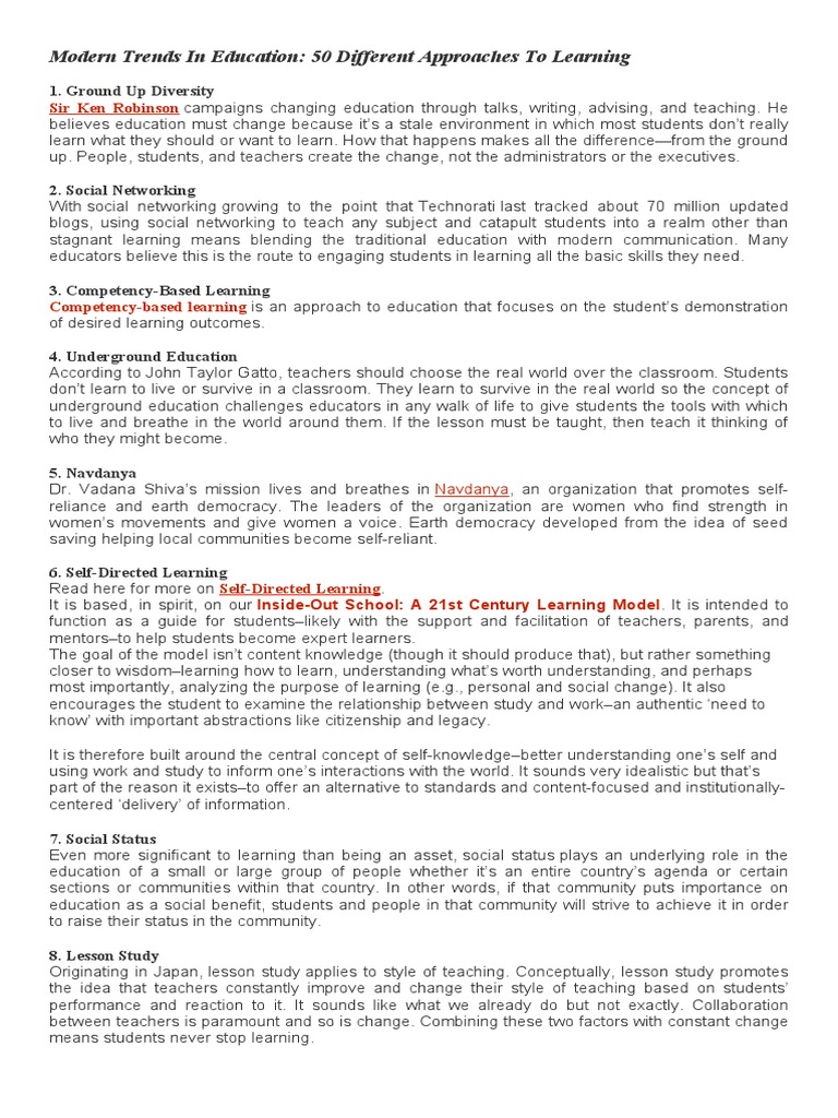 Modern Trends in Education | PDF | Educational Technology | Community