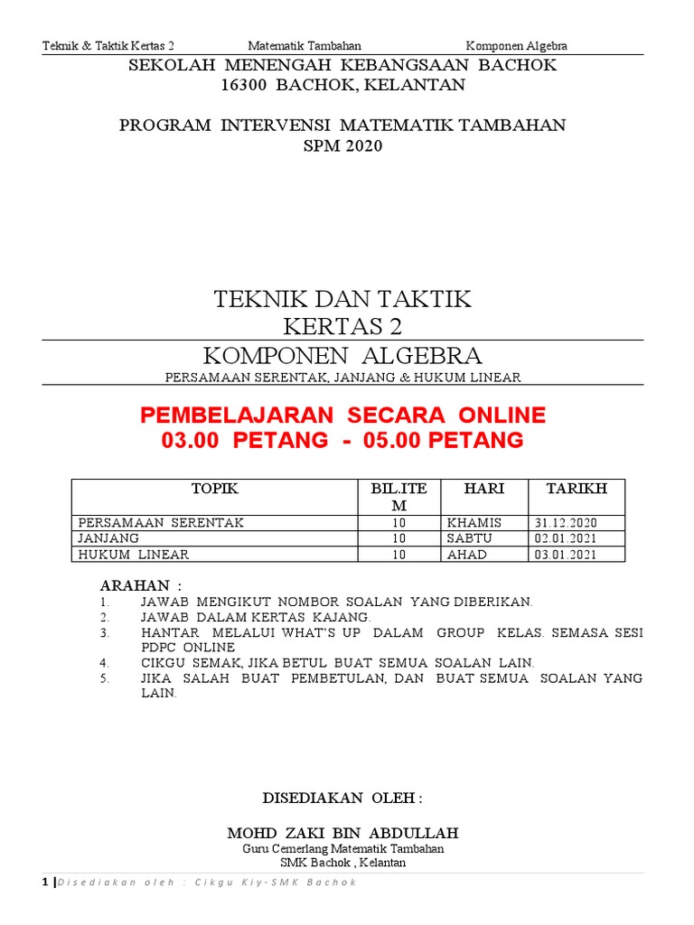 2t K 2 Komponen Algebra Pdf