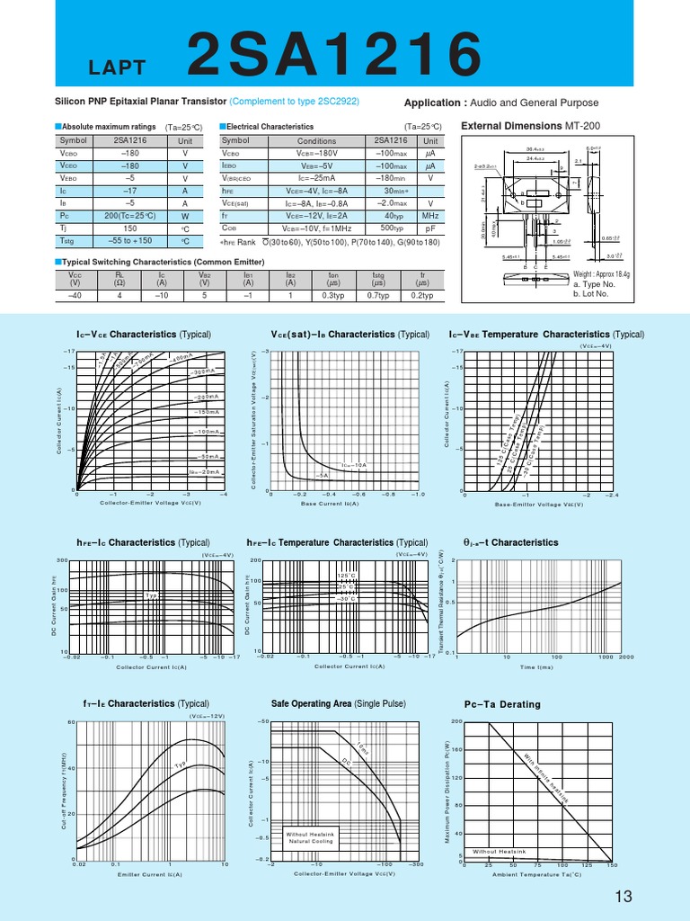 2SA1216 PNP Transistor Specifications | PDF | Bipolar Junction ...
