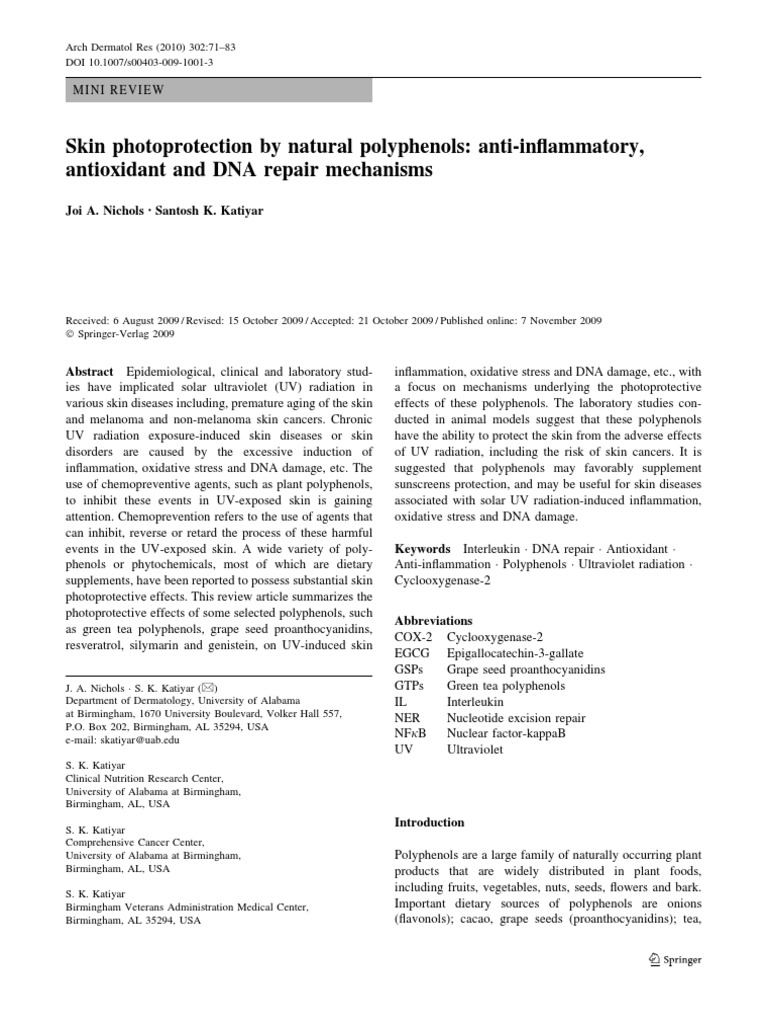 Polyphenols and Skin Protection | PDF | Ultraviolet | Reactive Oxygen ...