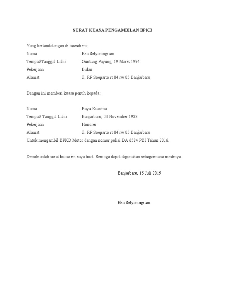 Download 85+ Contoh Surat Surat Kuasa Pengambilan Bpkb Terbaru Gratis