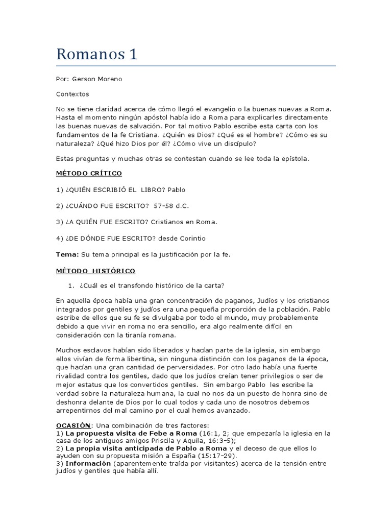 Fundamentos de la fe en Romanos 1 | PDF | Pablo el apóstol | Cristo ...