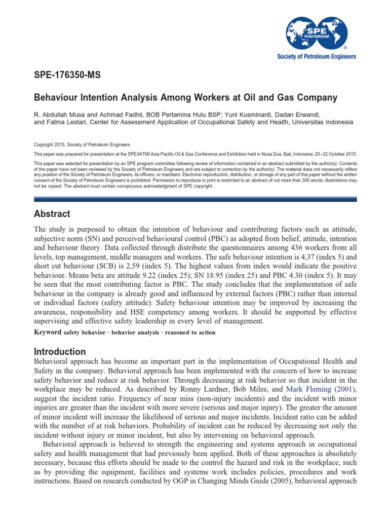 BOB BSP Behavior Intention SPE-176350-MS | PDF | Attitude (Psychology ...